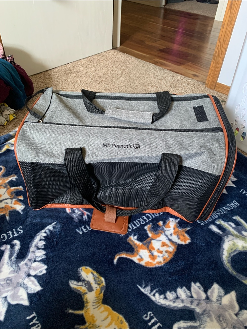 Mr. Peanut’s pet carrier
